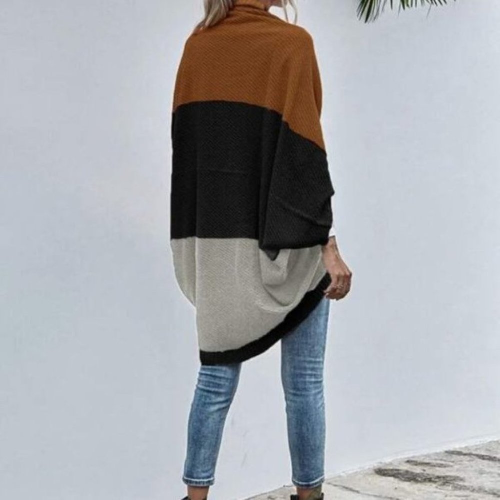 Brown ColorBlock Batwing cardigan - Picture 2 of 6